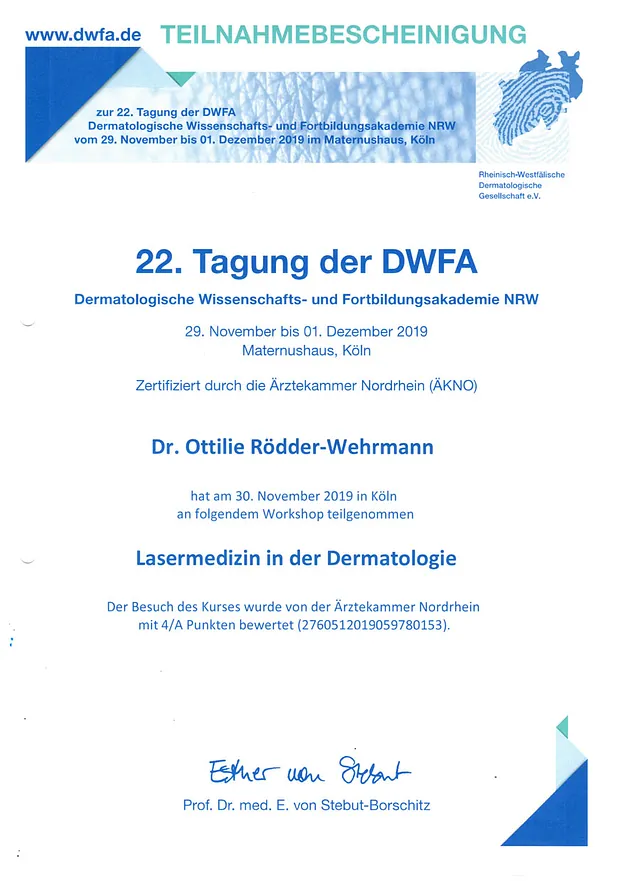 Fortbildungszertifikat für Dr. O. Rödder-Wehrmann